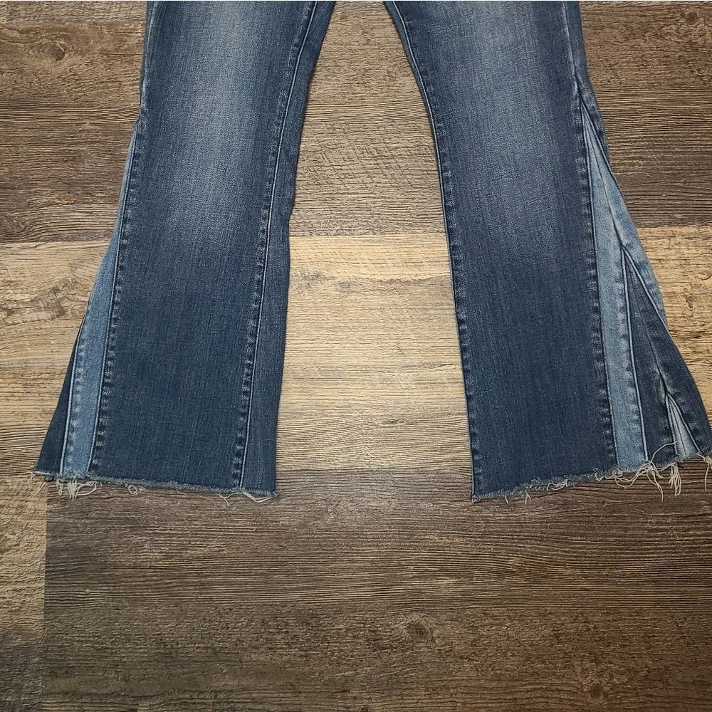 Kancan Two Tone Mid Rise Flare Leg Jeans - Picture 3 of 14
